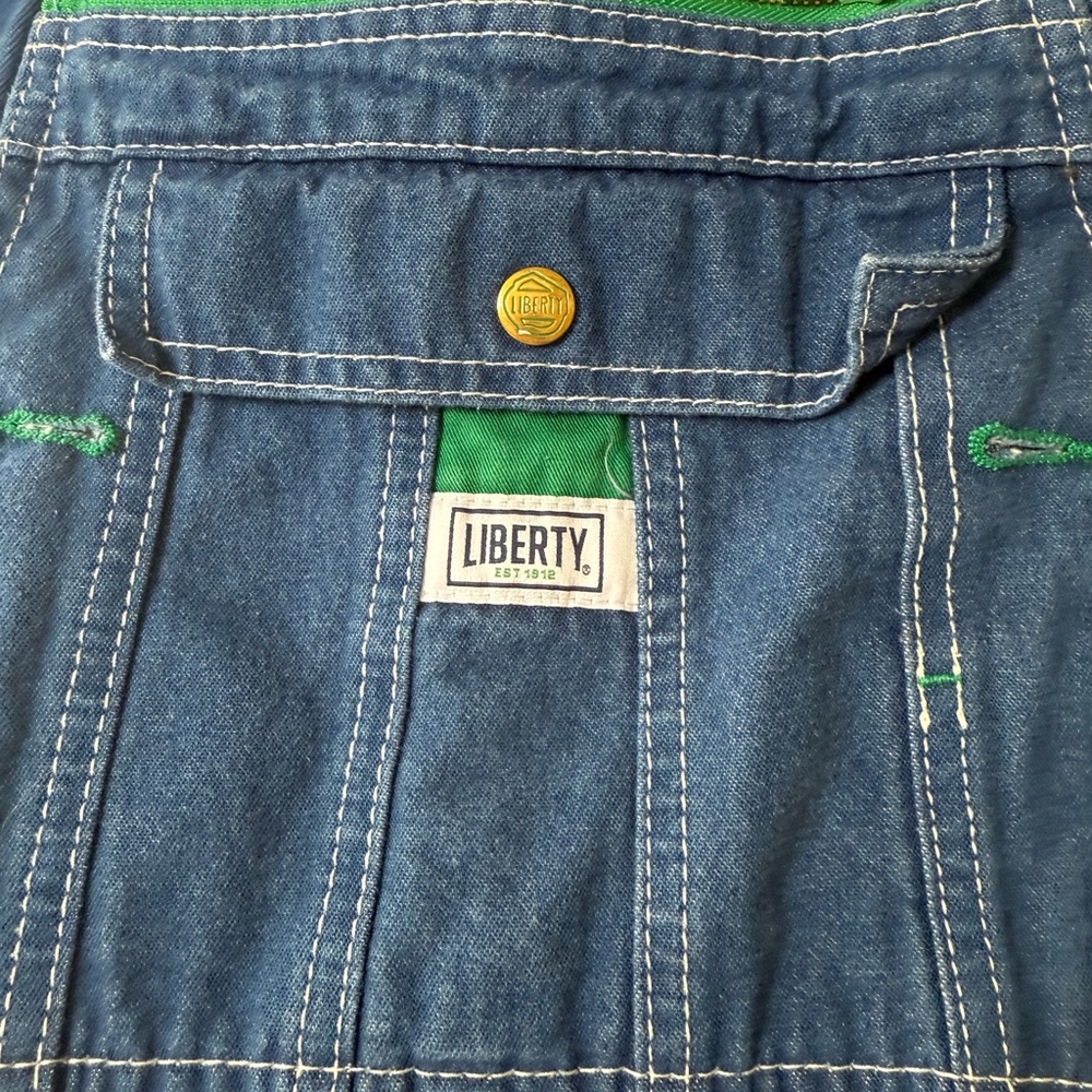 Liberty Blue Denim Men’s overalls with Green Accents 34x32 - Picture 4 of 6